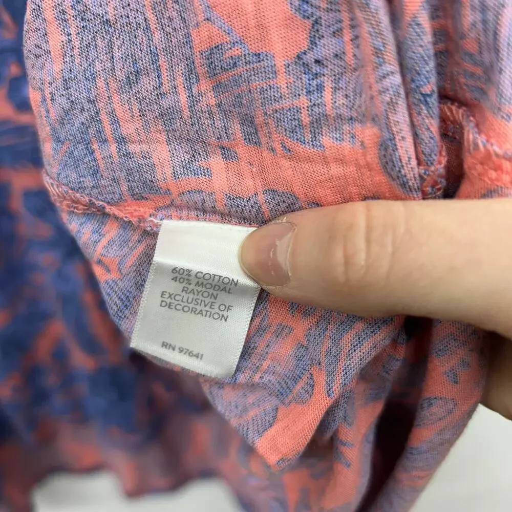 NEW J Jill Floral Embroidered Tunic Top Large Pink Blue Flower 3/4 Length Sleeve - Picture 7 of 7